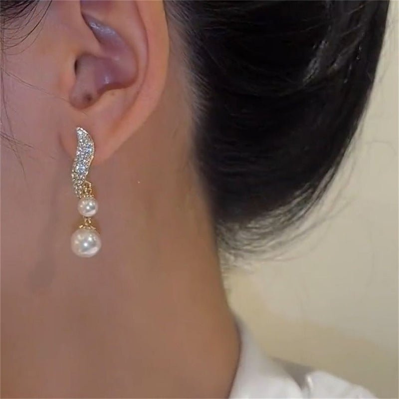 Pearl Drop Rhinestone Earrings for Women