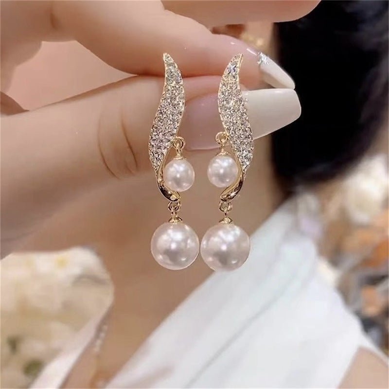 Pearl Drop Rhinestone Earrings for Women